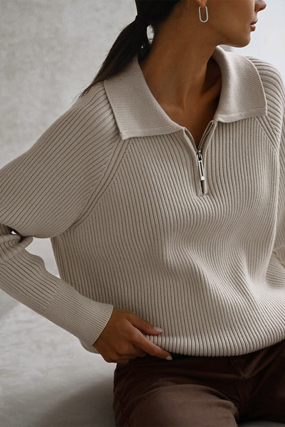 Polo Collar Knit Pullover Sweater