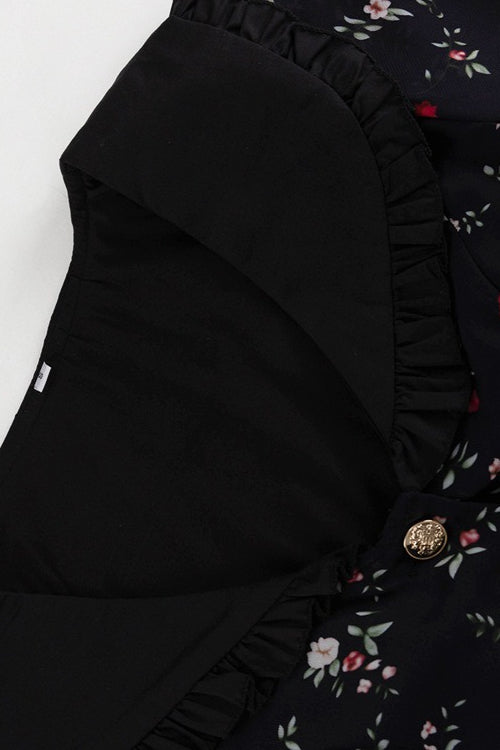 Ruffle Collar Long Sleeve Floral Dress