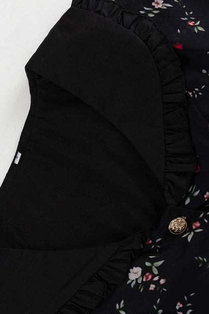 Ruffle Collar Long Sleeve Floral Dress