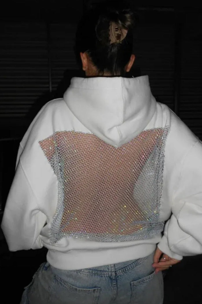 Mesh Back Cutout Pullover Hoodie