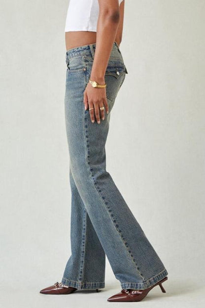 Low Rise Washed Relaxed Straight Flare Jeans