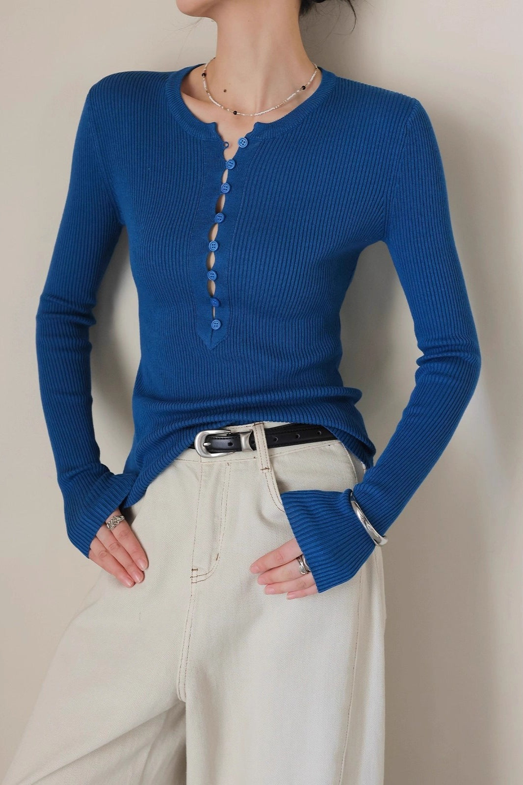 Slim Fit Ribbed Knit Top