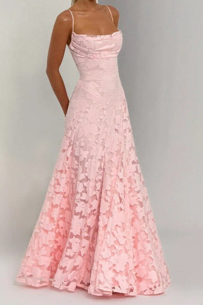 French Lace Spaghetti Strap Prom Dress