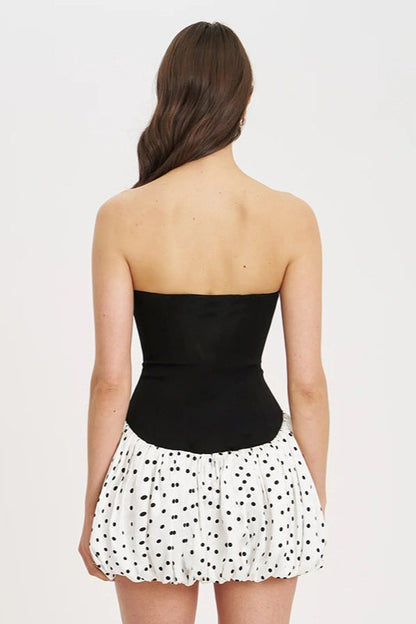 Polka Dot Strapless Sweetheart Bodice Bubble Hem Mini Dress
