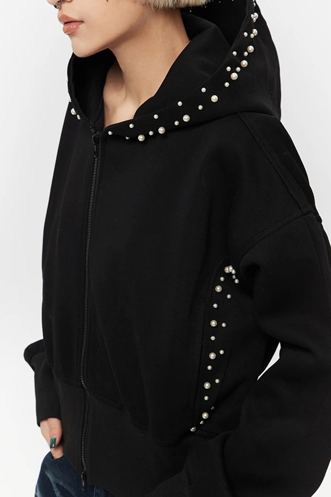 Pearl Zip-Up Loose Hoodie