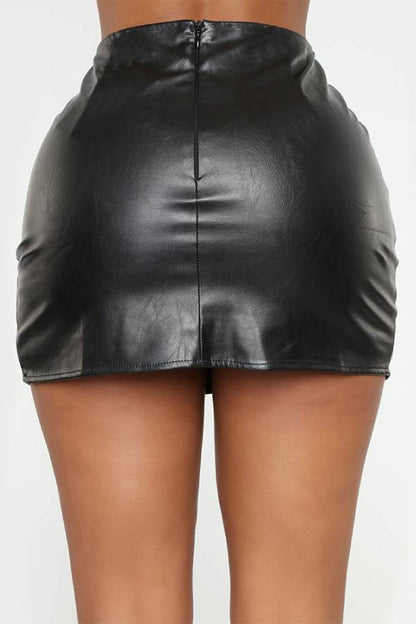 High‑Waist Faux Leather Slit Bodycon Mini Skirt