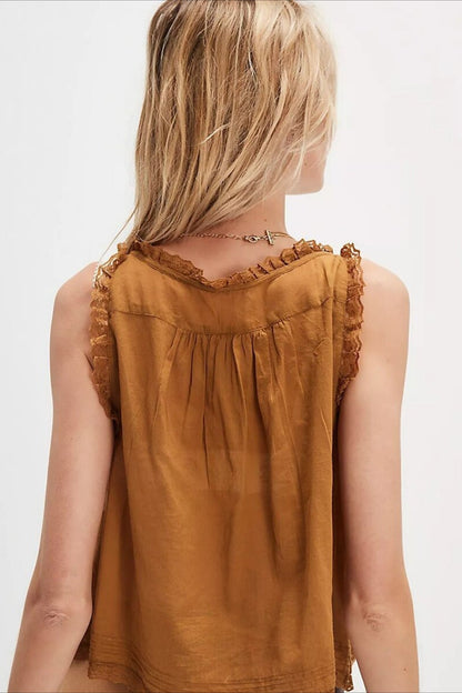Patchwork Lace Sleeveless Top Boho Pants Set