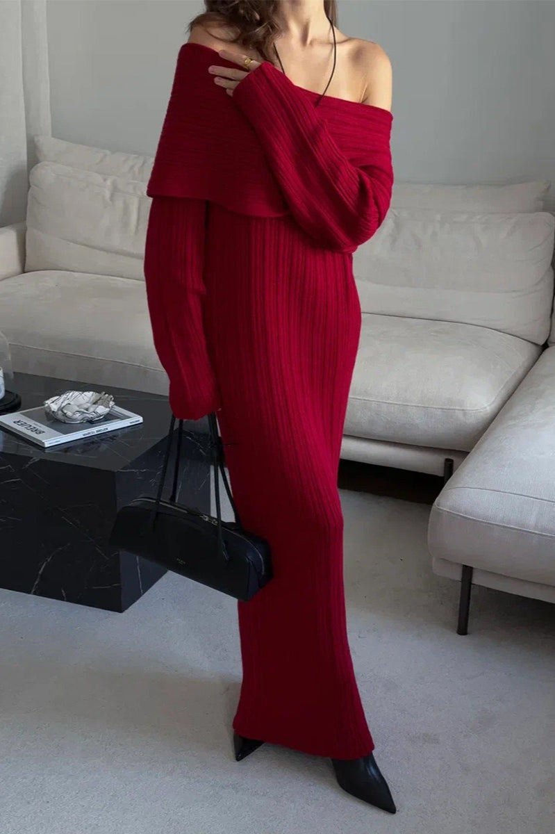 Knit Off Shoulder Long Sleeve Bodycon Sweater Dress