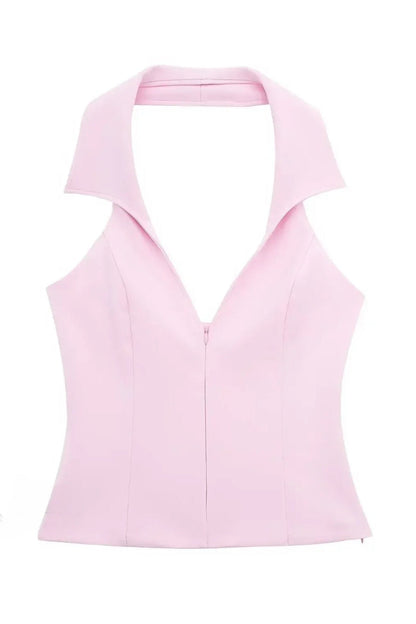 Pink Halter Sleeveless Charming Top And Skort Set