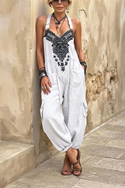 Aria Boho Chic Embroidered Jumpsuit