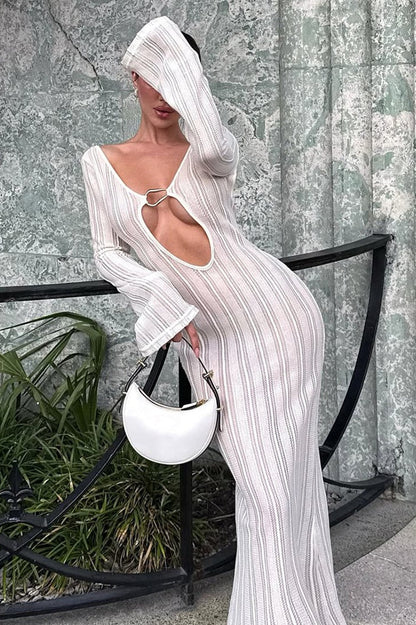 Fitted Backless Cut Out Flared Sleeve Sweater Dress