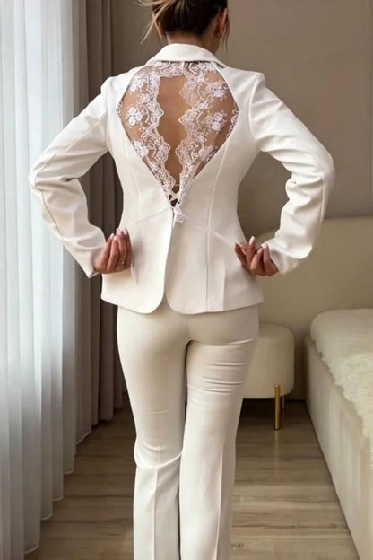 Ayla Back Cutout Lace Tie-up Long Sleeve Lapel Blazer