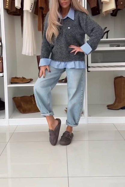 Faux Two-Piece Lapel Knit Top