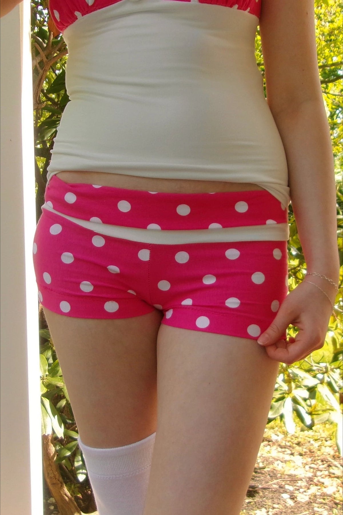Polka Dot Patchwork Slim Fit Casual Shorts