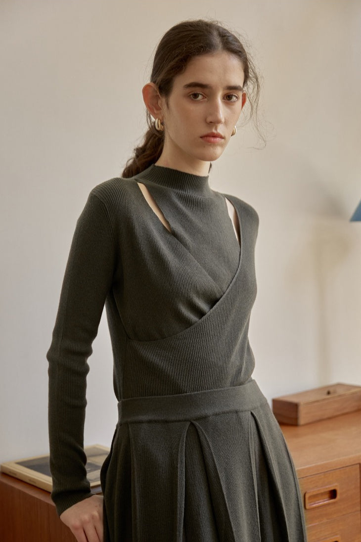 Sheer Panel Mock Neck Knit Top