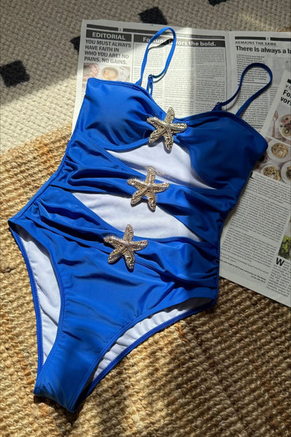 Solid Star Cutout One Piece Swimwear