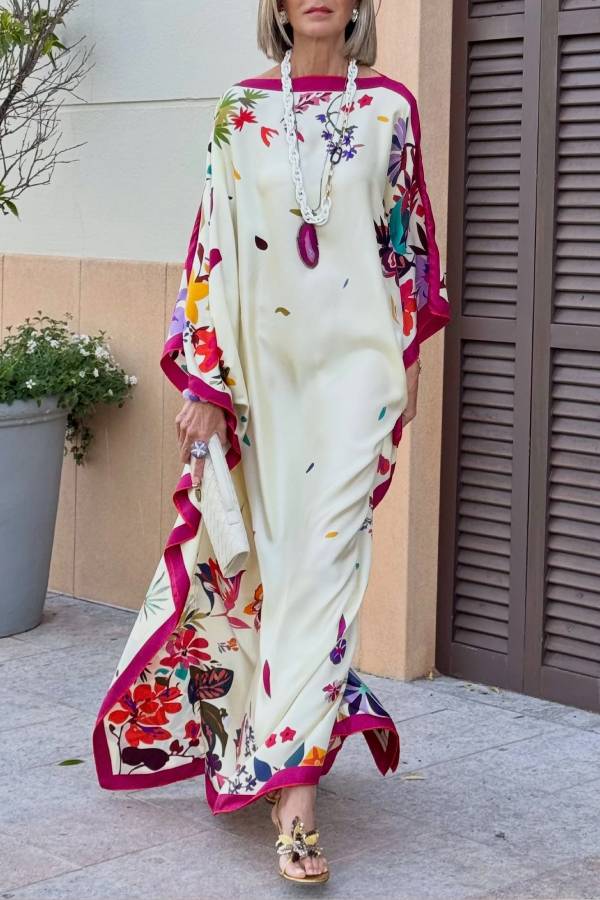 Elegant Printed Satin Loose Maxi Robe