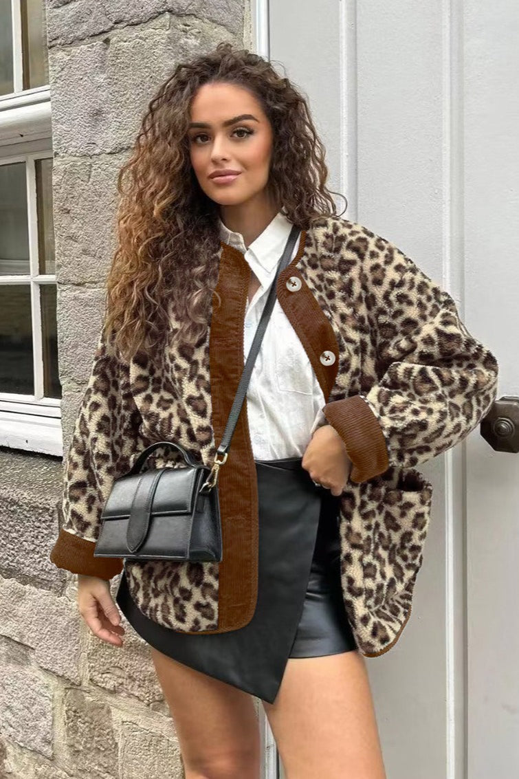 Street Style Leopard Print Sherpa Coat