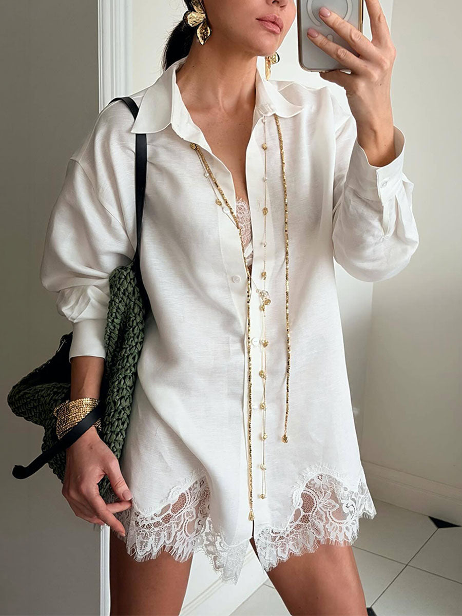 Lace-Trim Resort Shirt & Shorts Set
