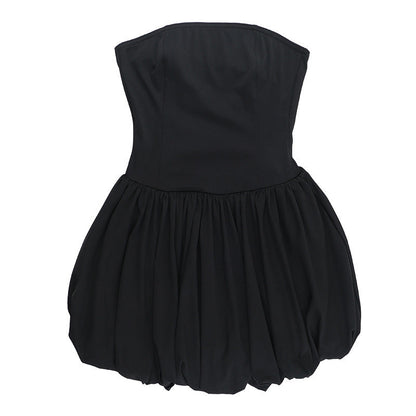 Strapless Princess Seam Gathered Skirt Fit and Flare Mini Dress