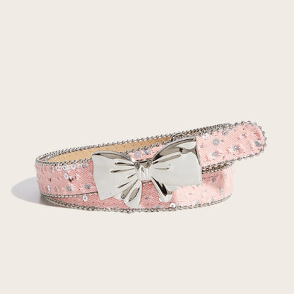 Denim Butterfly Buckle Beaded Statement Belt