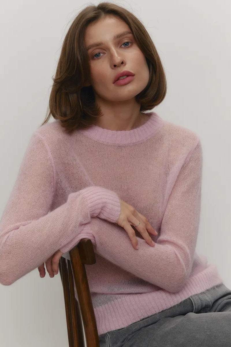 Sheer Pastel Round Neck Knit Top