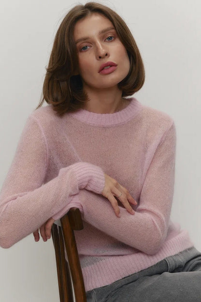 Sheer Pastel Round Neck Knit Top