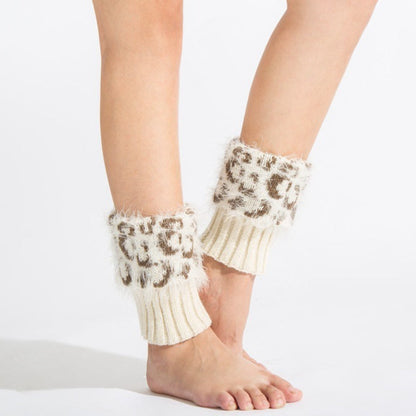 Leopard Print Feather Yarn Boot Cuffs