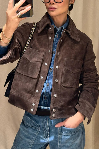 Brown Cropped Casual Jacket