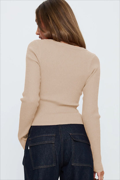 Ribbed V Neck Button Cardigan