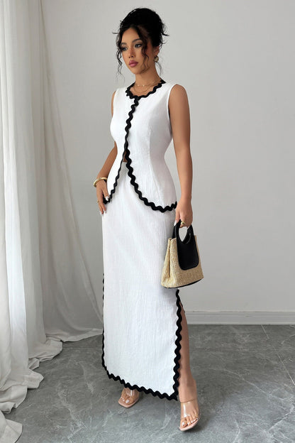 Romantic Lace Trim Vest High Waist Skirt Set