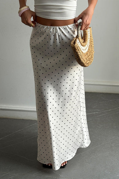 Polka Dot Satin High Waist Skirt