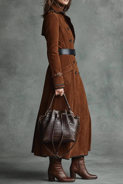 Suede Lapel Western Long Stylish Overcoat