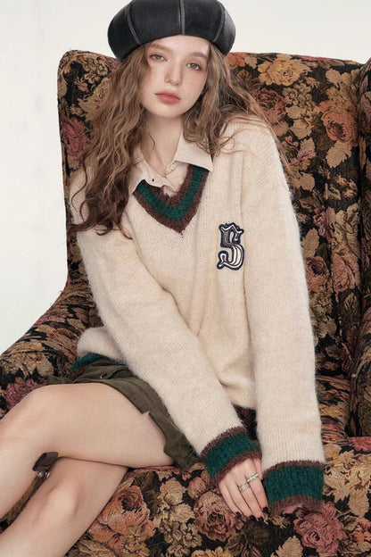 Soft Mohair V Neck Pullover Sweater