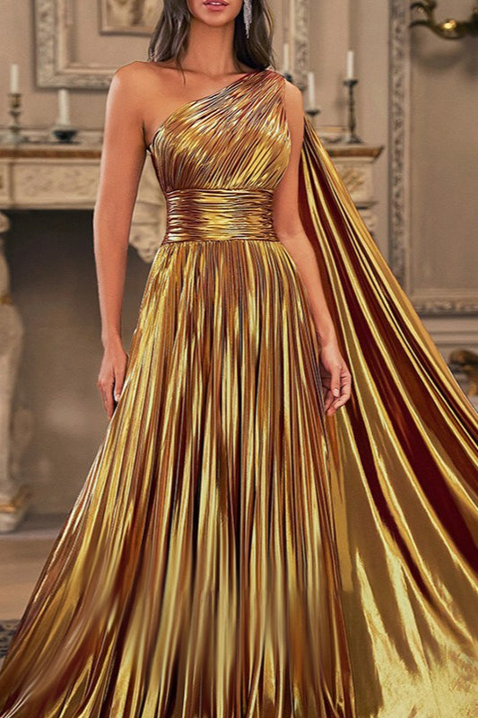 French Retro One Shoulder Backless Maxi Prom Dress