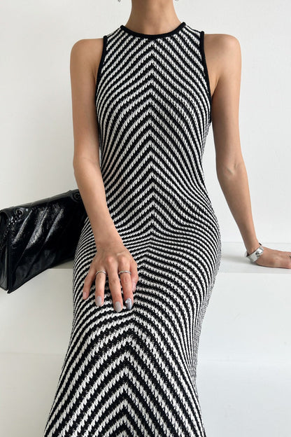 Sleeveless Striped Knit Sweater Dress