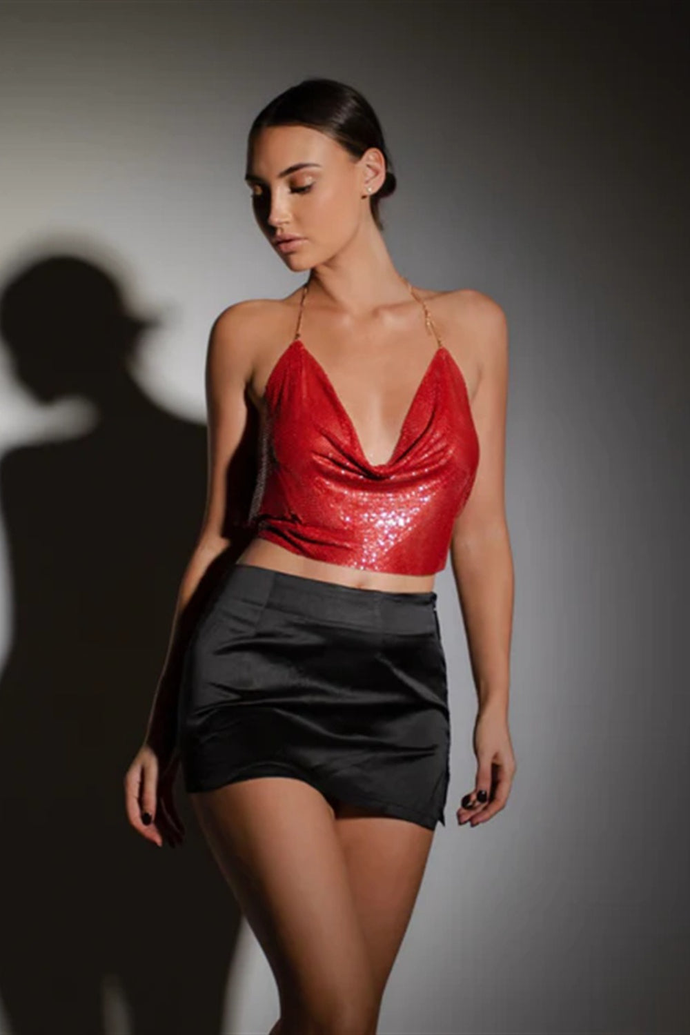 Sequin Halter Backless Halter Top