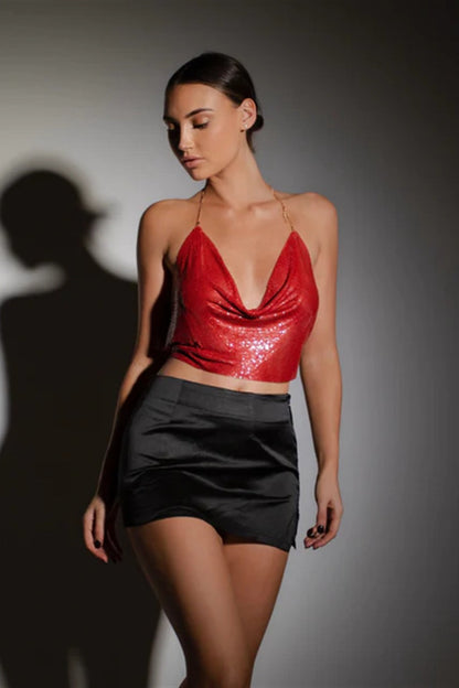 Sequin Halter Backless Halter Top