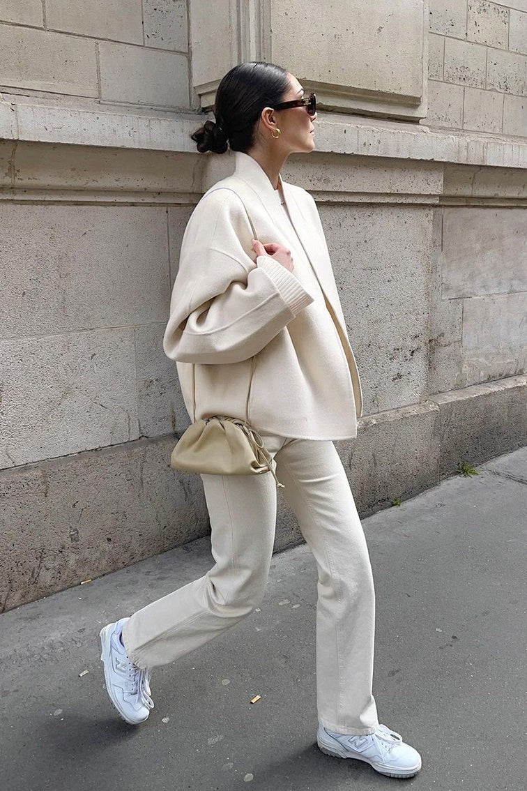 Oversized V-Neck Wool Blend Coat