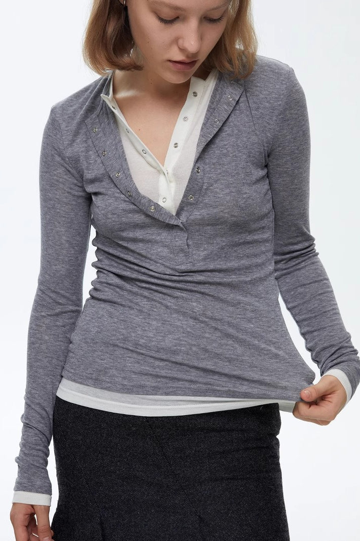 Henley Neck Two-in-One Knit Top