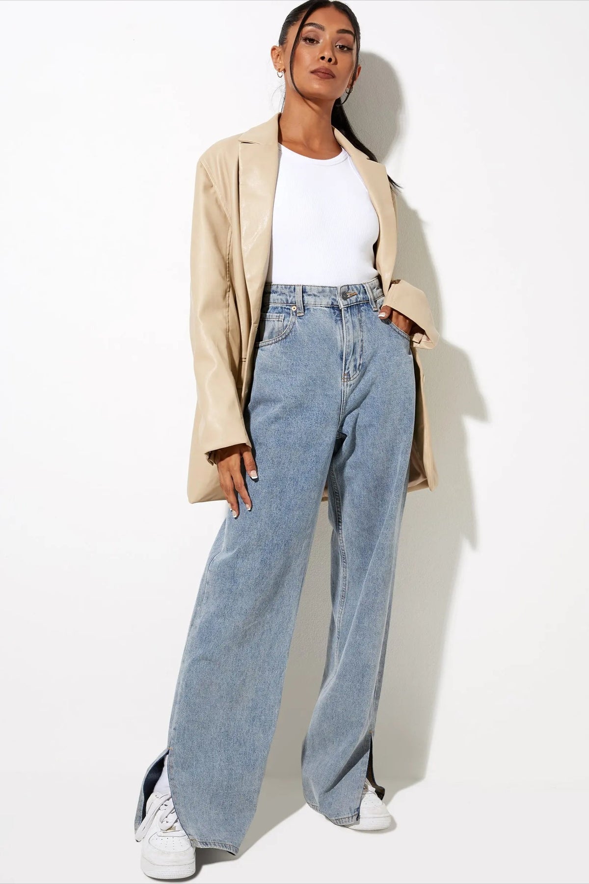 Single-Breasted PU Blazer