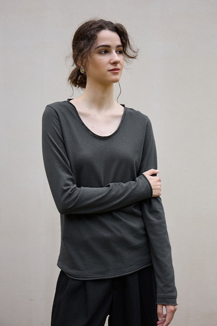 Linen Cotton Rolled Edge Knit Top