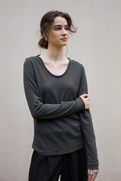 Linen Cotton Rolled Edge Knit Top