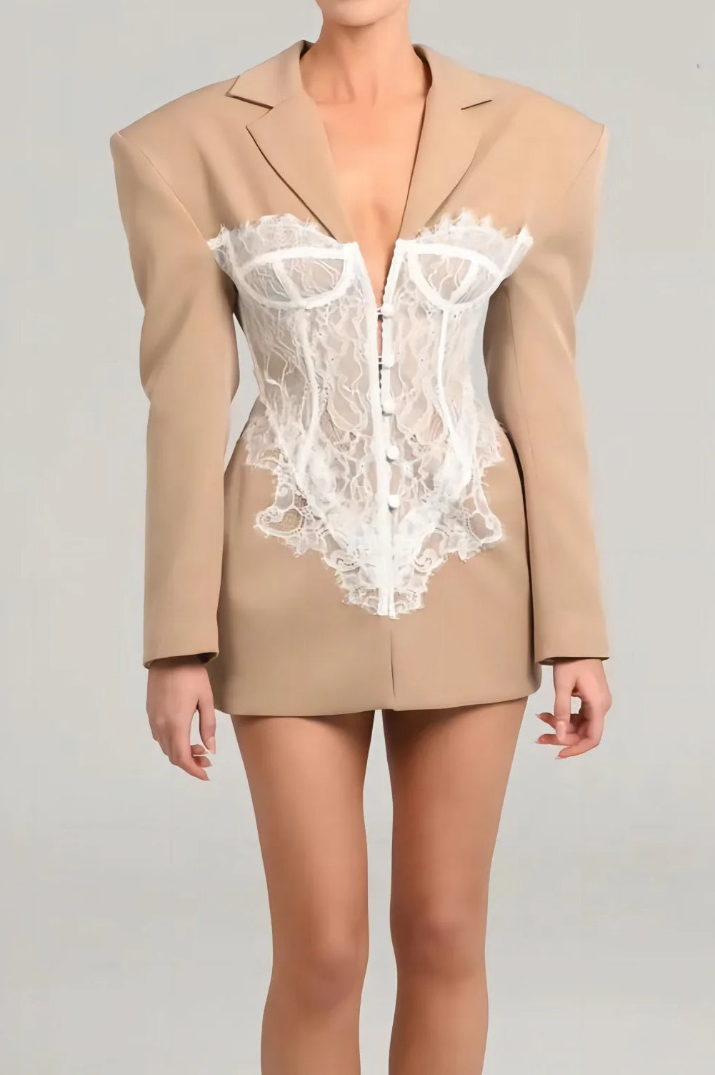 Slim High Waist Lace Blazer