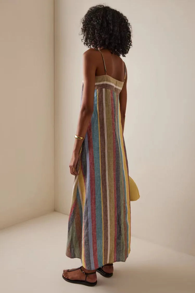 Striped Printed Strap Boho Dress