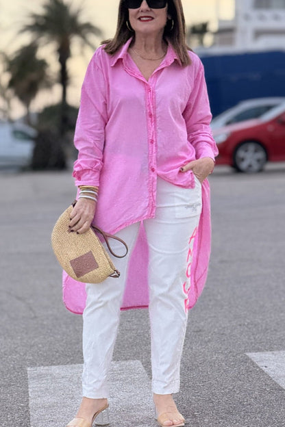 Pink Asymmetric Long Sleeve Shirt