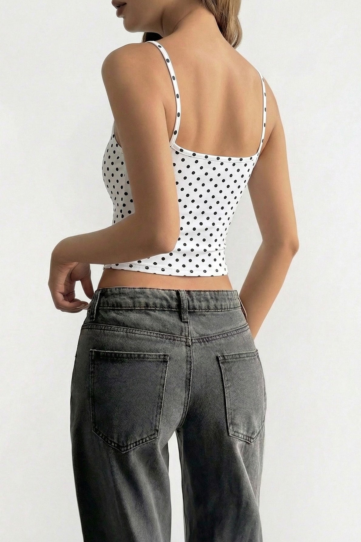 Polka Dot Square Neck Slim Cropped Cami