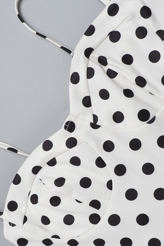 Polka Dot Cami Lace Trim Waist Tie Midi Dress