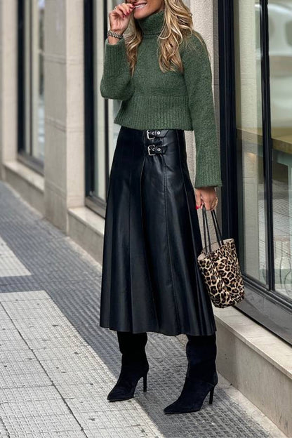 High-neck cropped lazy style knitted sweater