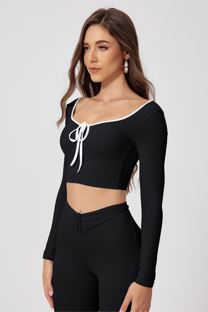 Crew Neck Color Block Quick Dry Long Sleeve Crop Top